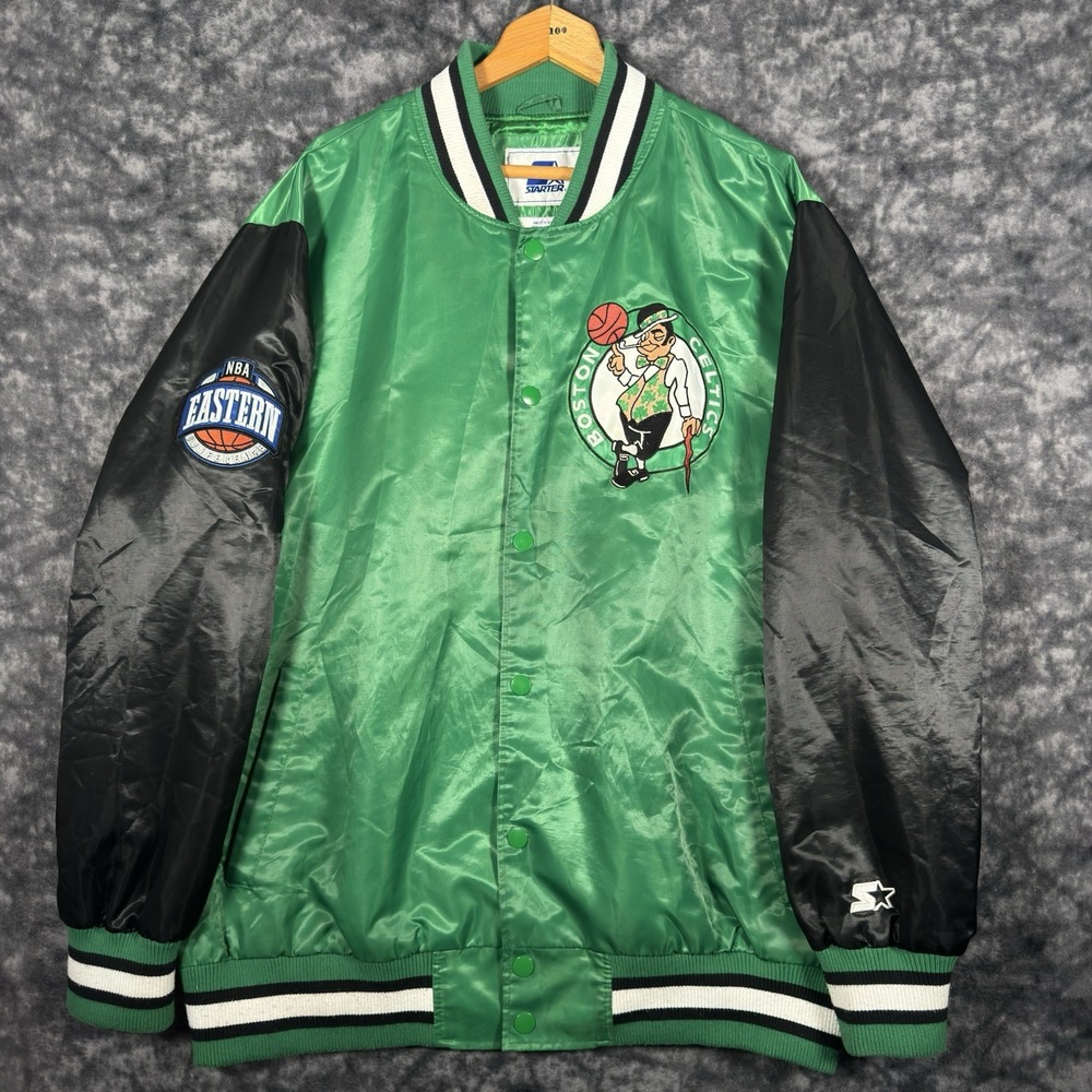 Vintage Boston Celtics Satin Starter Varsity Jacket Mens Size 3XL Green NBA